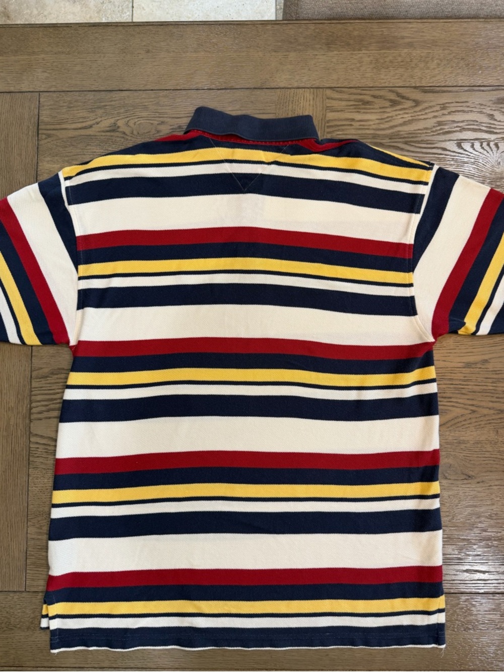 Vintage 90s Y2K Tommy Hilfiger Navy, Red, Yellow & White Striped Polo Crest Logo - Picture 3 of 4